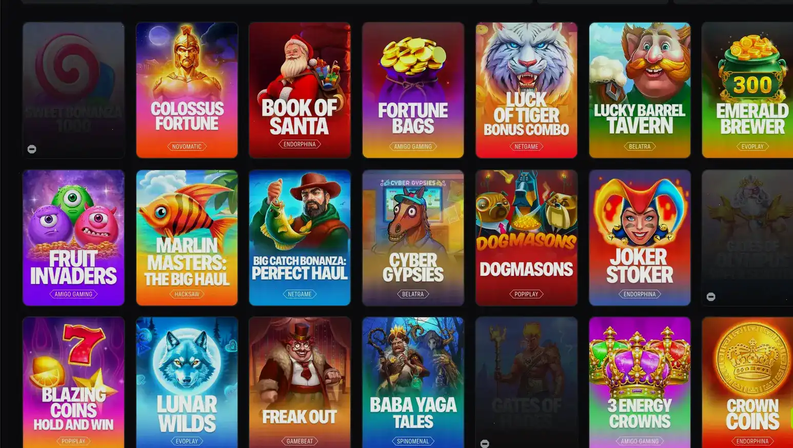 Интерфейс игрового зала Pokerok casino с яркими слотами